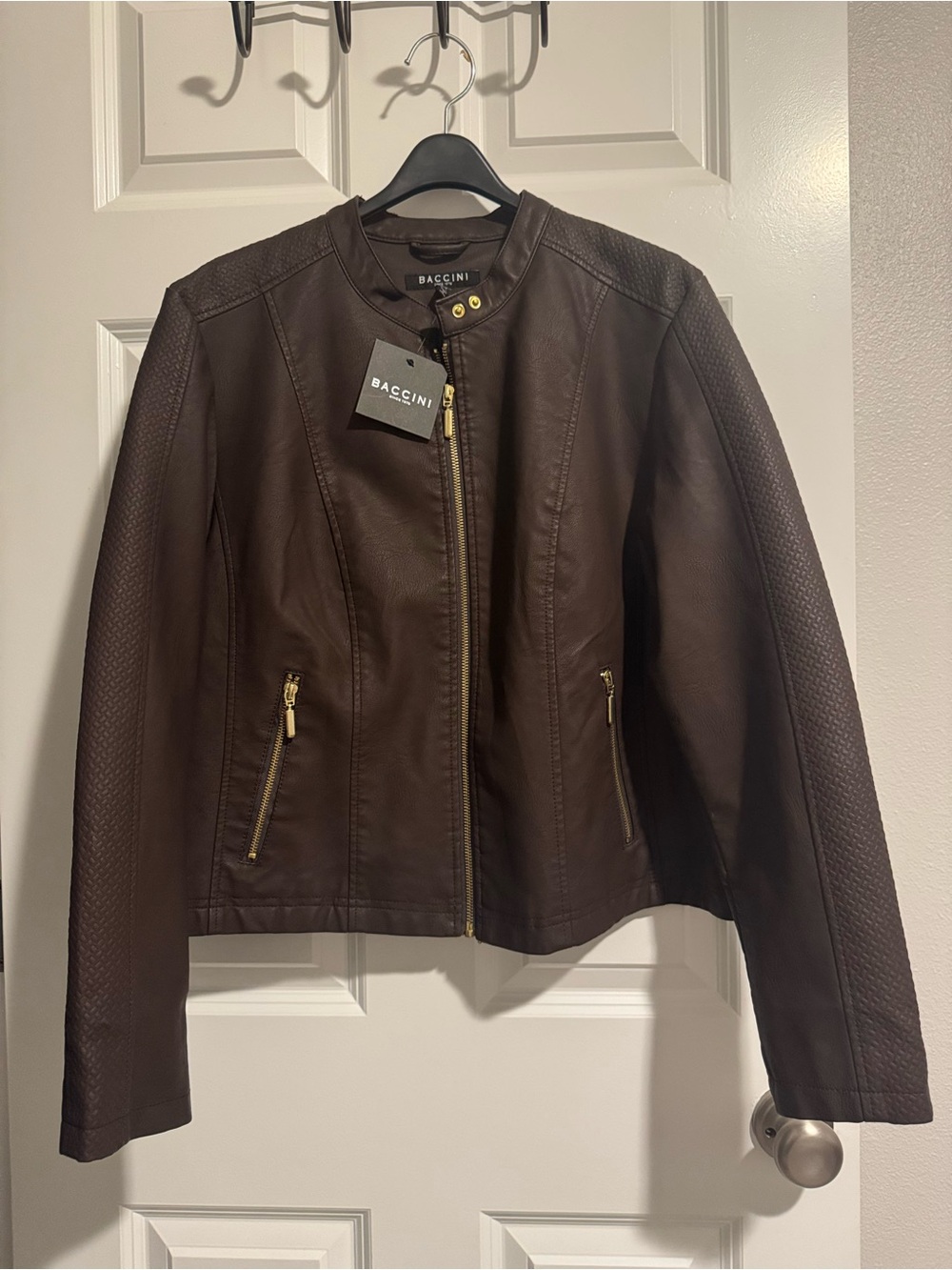 Baccini Dark Brown Faux Leather Zip-Front Jacket
